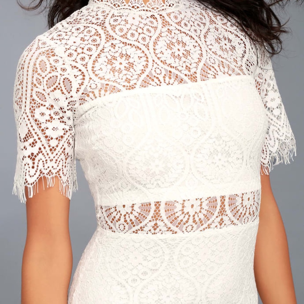 Lulus Remarkable White Lace Midi Dress Short Sleeve